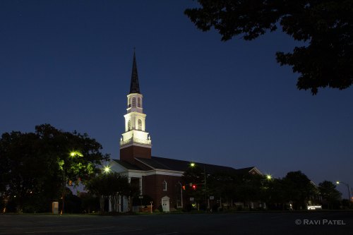A Lighted Church at Blue Hour